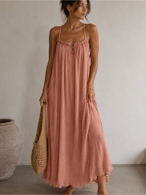 NWT Rose Gold/ Dusty Rose Chiffon Maxi Dress with Braided Trim